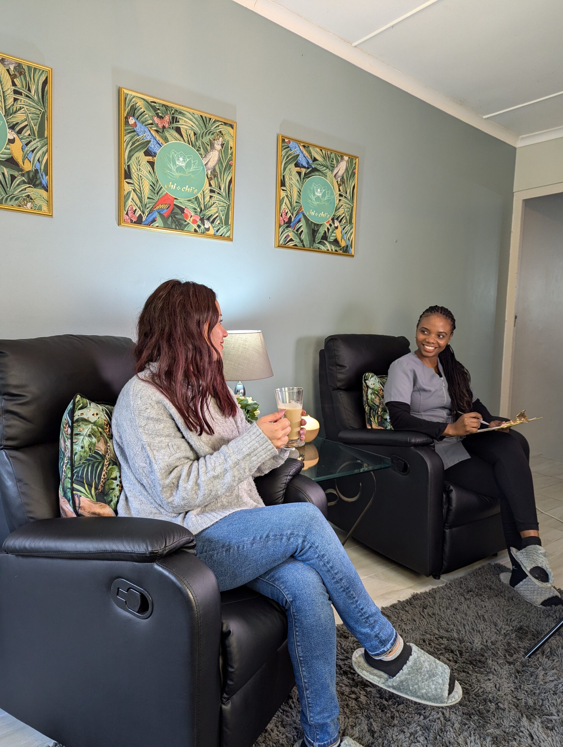 chi chis retreat and spa waiting room area completing booking information